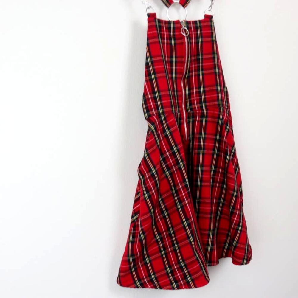 Hot Topic Size S Skirtall Front O-ring Zipper Overall Dress Plaid Red - Picture 4 of 12